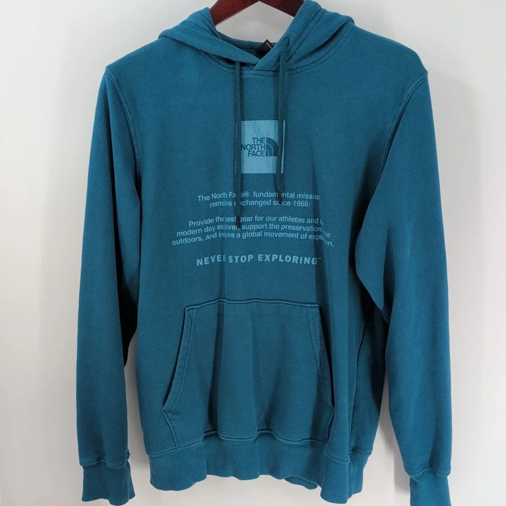 Vintage Y2K The North‎ Face Never Stop Exploring Lettering Hoodie Blue Size S